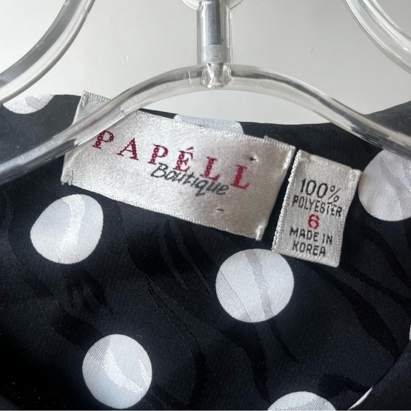 Vintage 80s Papell Boutique Black White Belted Polka Dot Dress 6 - Picture 2 of 3